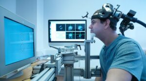 man having transcranial magnetic stimulation treatment