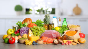 Healthy foods on kitchen counter