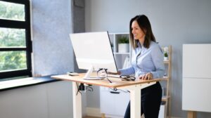 woman at a standing desk