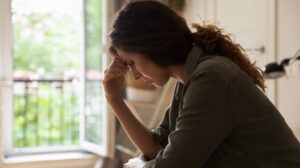 depressed woman looking down