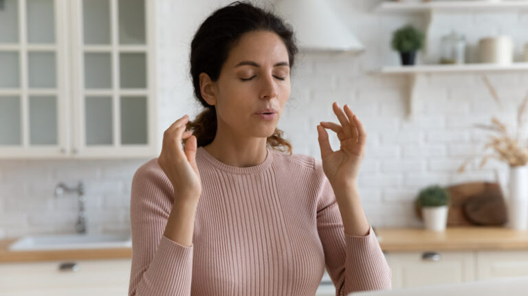 woman calming herself down