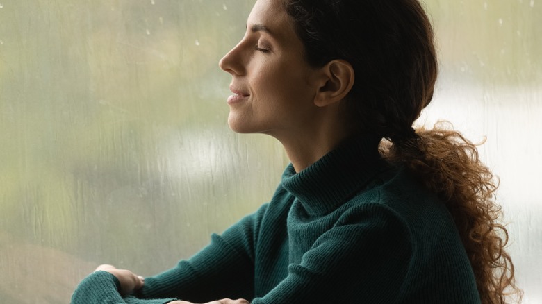 woman deep breathing