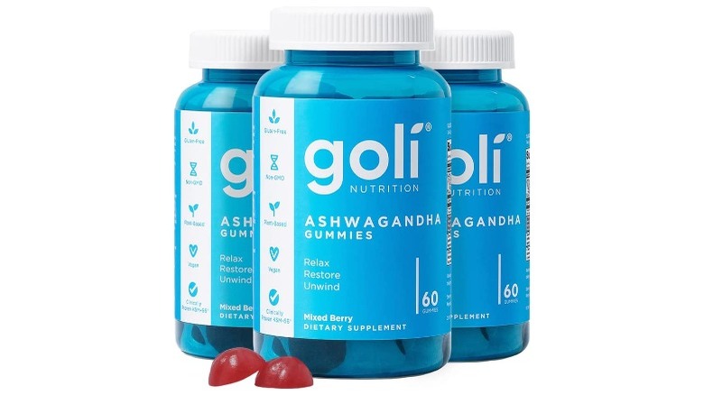 Three Goli ashwagandha gummies bottles