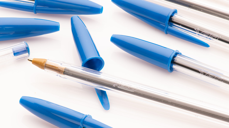 Collection of blue pens