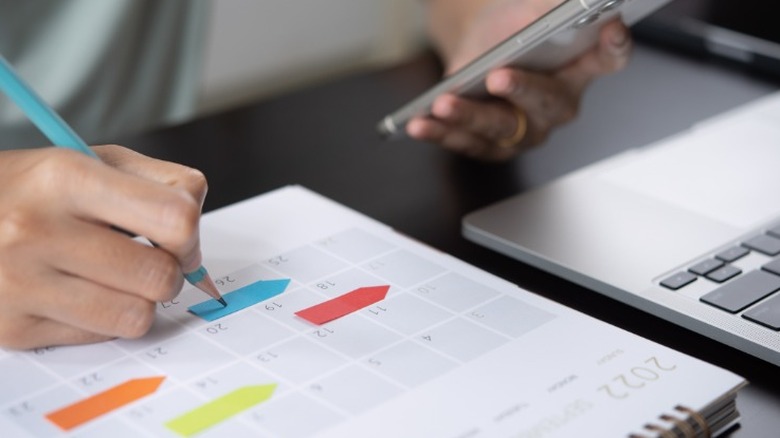 Writing notes in planner