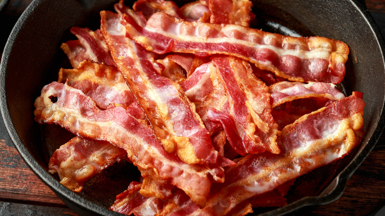 cooked bacon in a pan